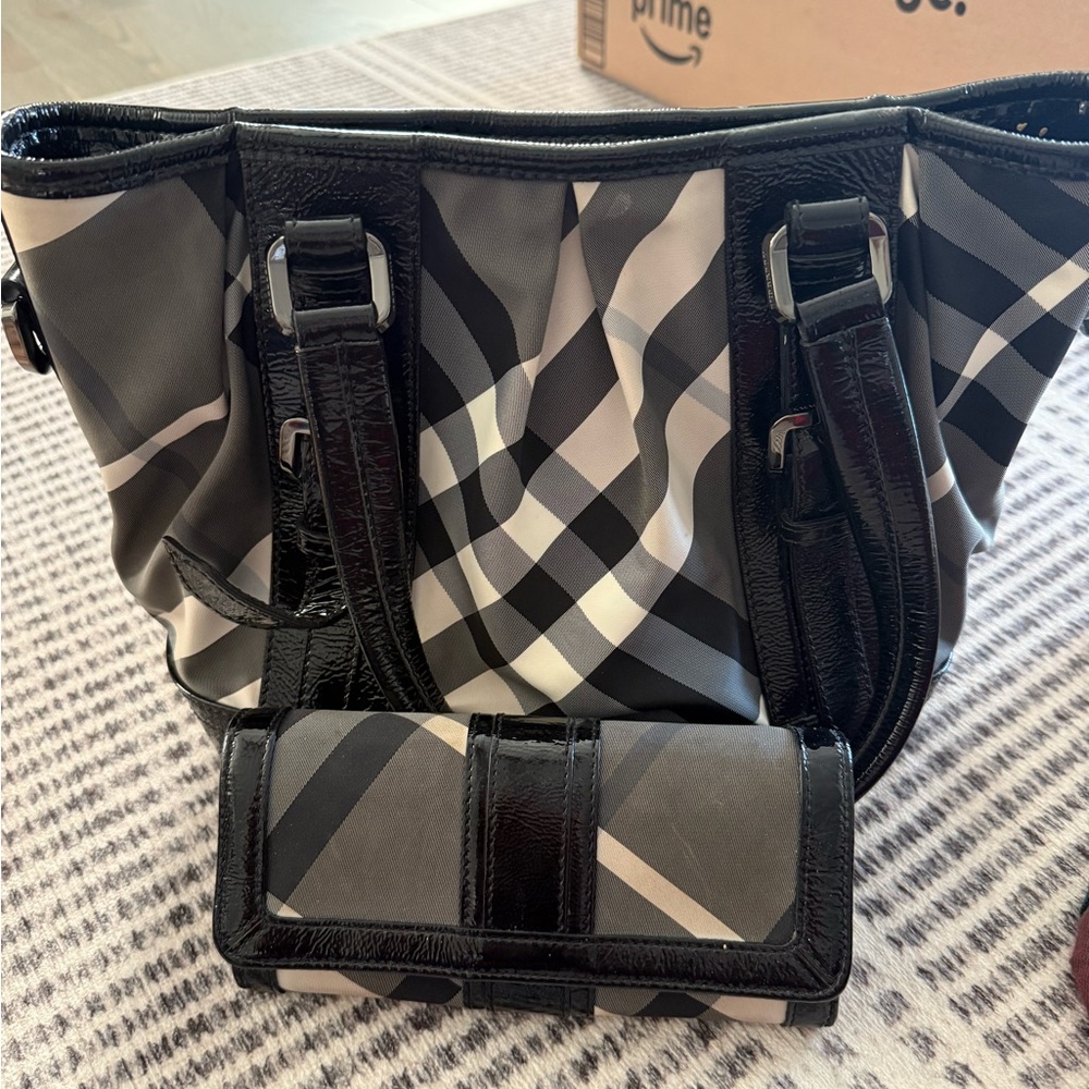 Burberry Black and Gray Checkered Shoulder Bag